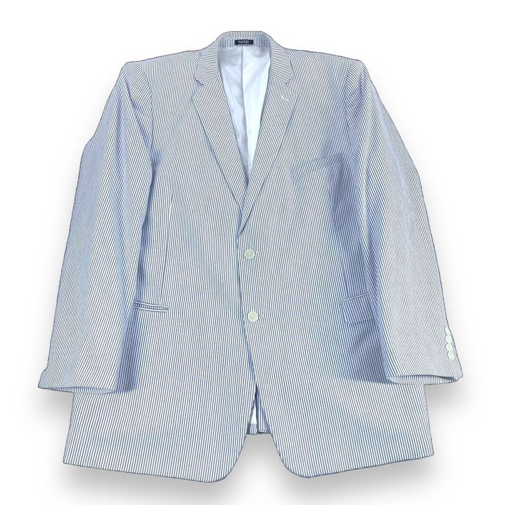 Saddlebred Sport Coat Mens 52L Blue Pinstripe Seersucker Two Button Blazer